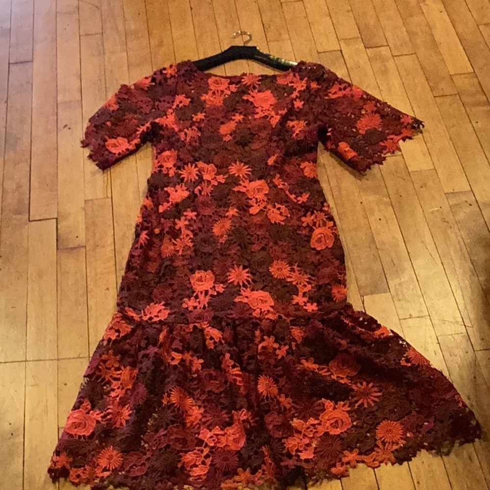 Eva Franco Anthropologie Embroidered Flounce Dress Floral Lace wedding prom - Picture 4 of 7